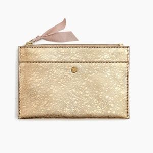 J Crew Medium Pouch in Metallic Leather NWOT